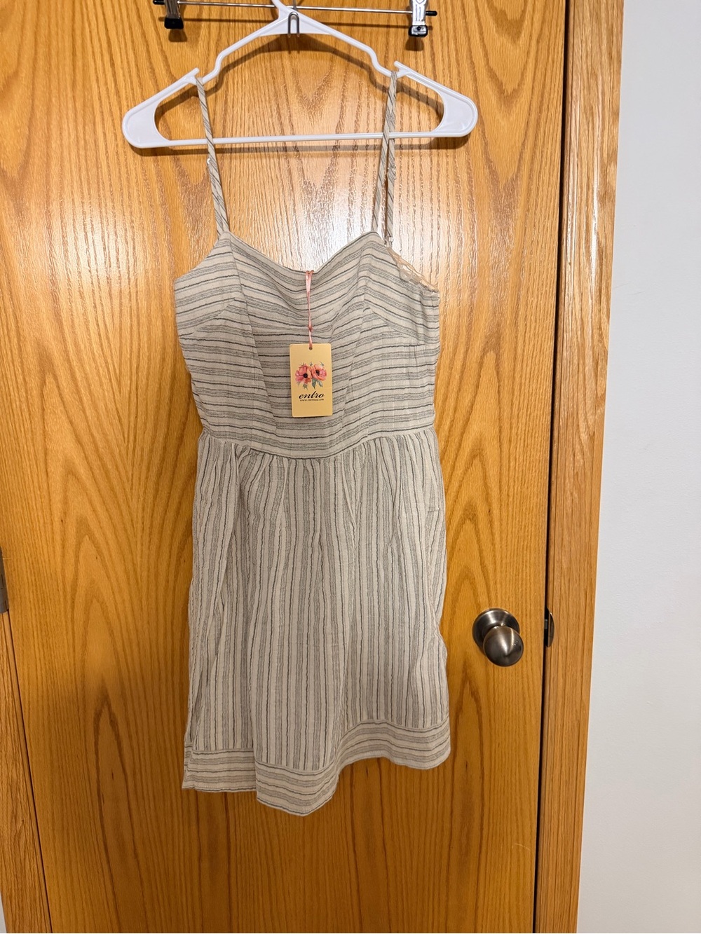 entro Cream and Light Gray Striped Sundress